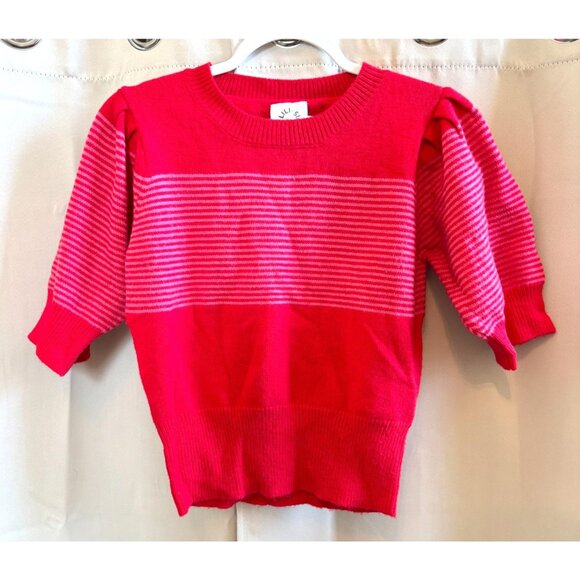 Lili Sidonio Sweaters - Lili Sidonio Womens Sweater Cropped Medium Puff Sleeve Preppy Striped 19251x